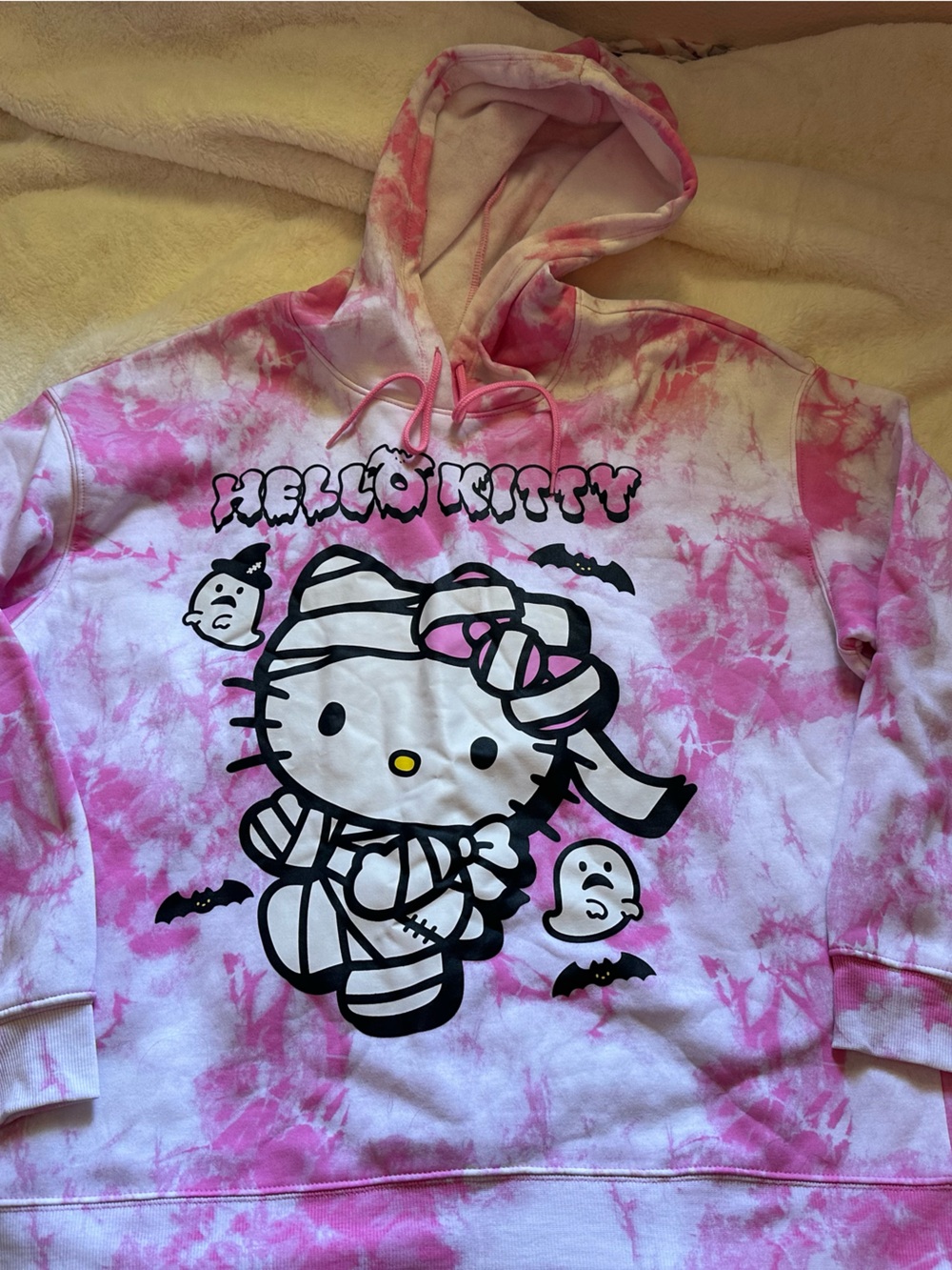 Sanrio Hello Kitty Halloween Pink White Tie-Dye Hoodie XXL